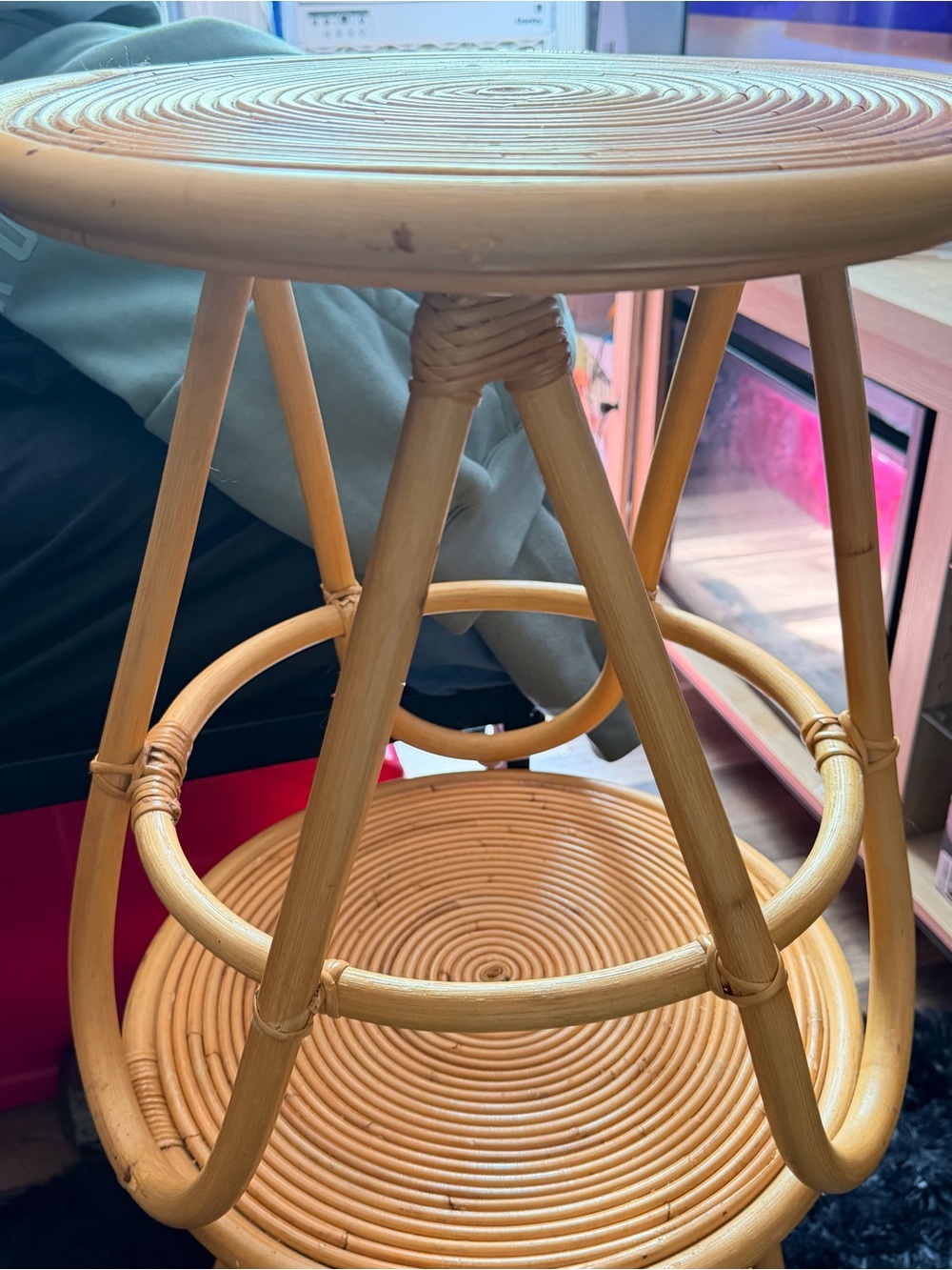 Round Rattan Accent Stool in Natural Honey(2) PAIR ( read description )